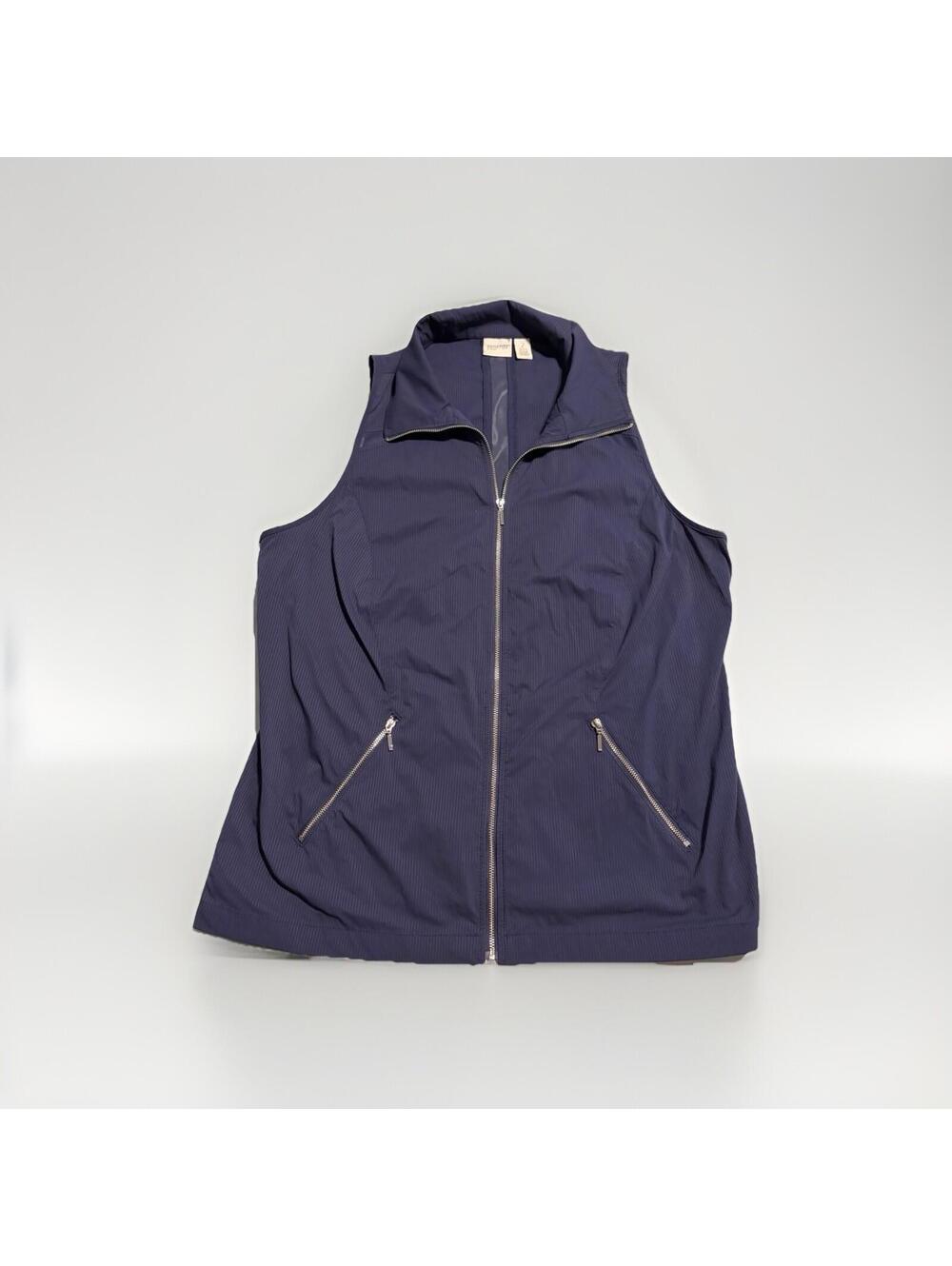 CHICO'S By ZENERGY Women's Nylon Full Zip Vest Pocket Navy Blue Size 2